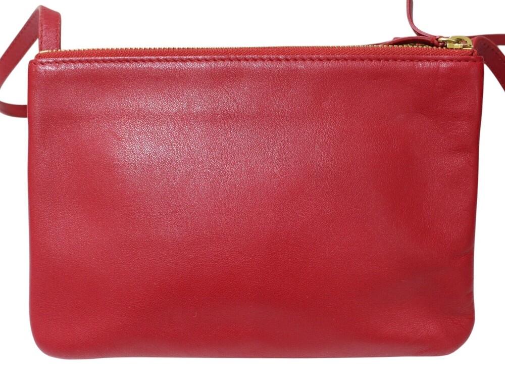 Celine Pochette Trio Bag Shoulder Red Leather Clutch Crossbody Red